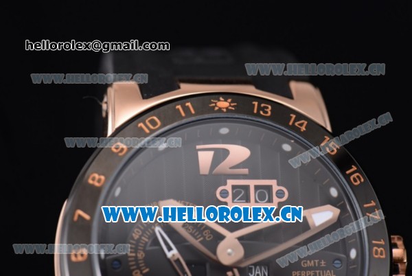 Ulysse Nardin Executive Dual Time & Big Date Asia ST25 Automatic Rose Gold Case Black Dial Black Bezel and Black Rubber Strap - Click Image to Close